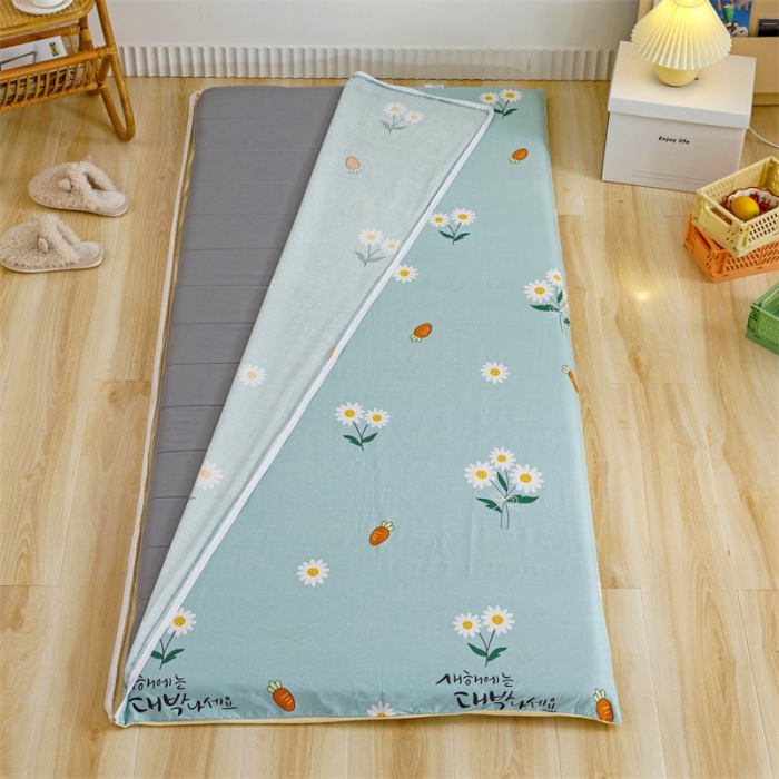 91家纺网 家纺一手货源 找家纺 凌云 2025新款AB版全棉加宝宝绒系列床垫套 小雏菊蓝