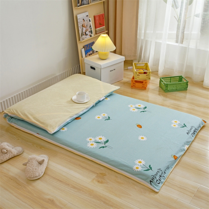 91家纺网 家纺一手货源 找家纺 凌云 2025新款AB版全棉加宝宝绒系列床垫套 小雏菊蓝