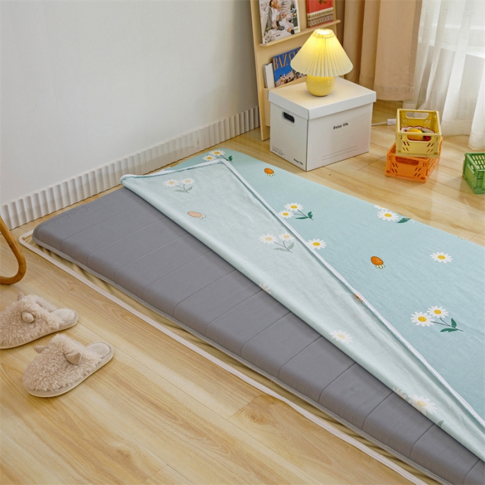 91家纺网 家纺一手货源 找家纺 凌云 2025新款AB版全棉加宝宝绒系列床垫套 小雏菊蓝