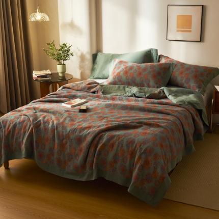 91家纺网 家纺一手货源 找家纺 吾秀 2023新款复古风A类全棉双层纱棉花夏被 初晴