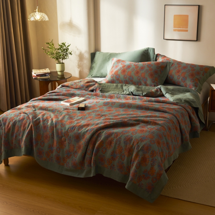 91家纺网 家纺一手货源 找家纺 吾秀 2023新款复古风A类全棉双层纱棉花夏被 初晴