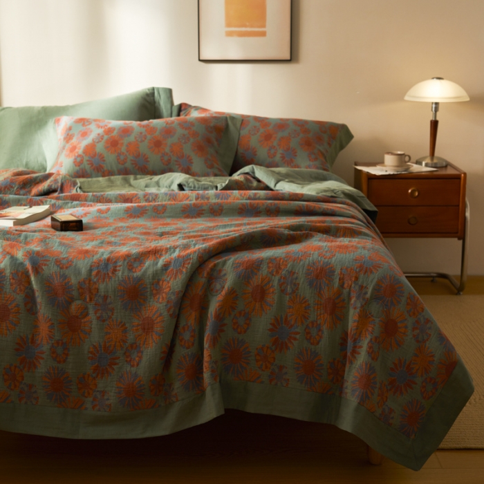 91家纺网 家纺一手货源 找家纺 吾秀 2023新款复古风A类全棉双层纱棉花夏被 初晴