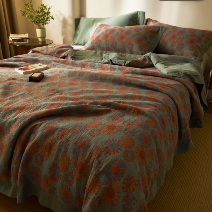 91家纺网 家纺一手货源 找家纺 吾秀 2023新款复古风A类全棉双层纱棉花夏被 初晴