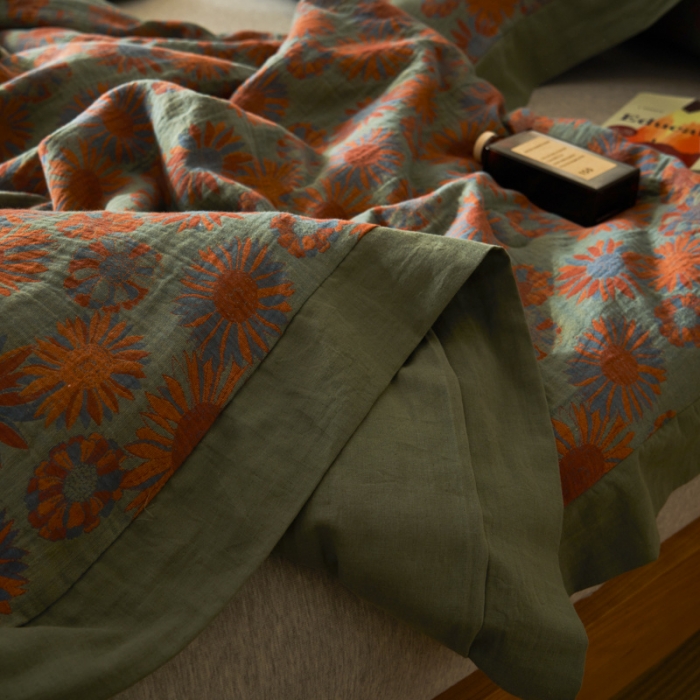 91家纺网 家纺一手货源 找家纺 吾秀 2023新款复古风A类全棉双层纱棉花夏被 初晴