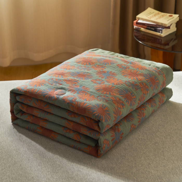 91家纺网 家纺一手货源 找家纺 吾秀 2023新款复古风A类全棉双层纱棉花夏被 初晴