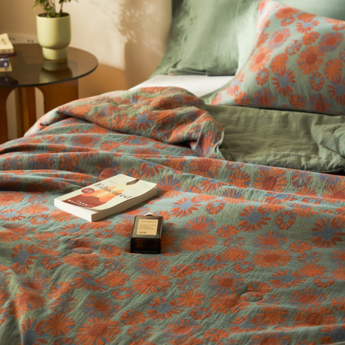 91家纺网 家纺一手货源 找家纺 吾秀 2023新款复古风A类全棉双层纱棉花夏被 初晴