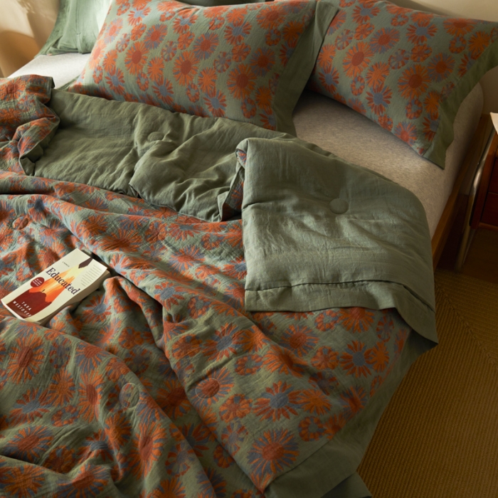 91家纺网 家纺一手货源 找家纺 吾秀 2023新款复古风A类全棉双层纱棉花夏被 初晴