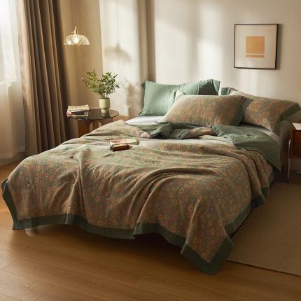 91家纺网 家纺一手货源 找家纺 吾秀 2023新款复古风A类全棉双层纱棉花夏被 春瑶