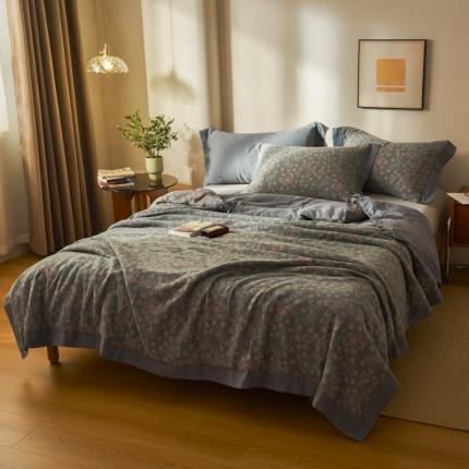 91家纺网 家纺一手货源 找家纺 吾秀 2023新款复古风A类全棉双层纱棉花夏被 蝶恋