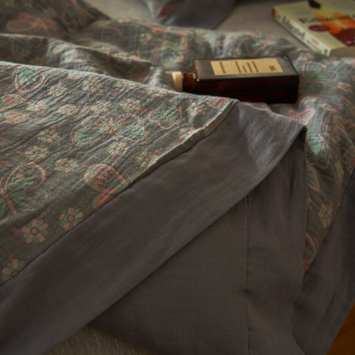 91家纺网 家纺一手货源 找家纺 吾秀 2023新款复古风A类全棉双层纱棉花夏被 蝶恋