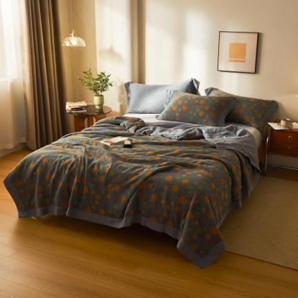 91家纺网 家纺一手货源 找家纺 吾秀 2023新款复古风A类全棉双层纱棉花夏被 枫叶