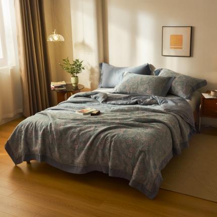 91家纺网 家纺一手货源 找家纺 吾秀 2023新款复古风A类全棉双层纱棉花夏被 凤尾花