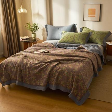 91家纺网 家纺一手货源 找家纺 吾秀 2023新款复古风A类全棉双层纱棉花夏被 花吟