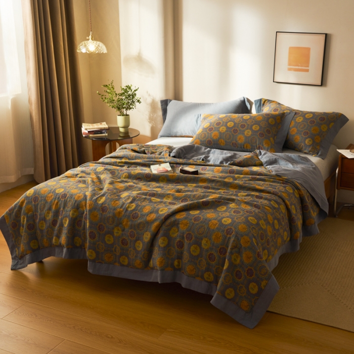 91家纺网 家纺一手货源 找家纺 吾秀 2023新款复古风A类全棉双层纱棉花夏被 梦秋