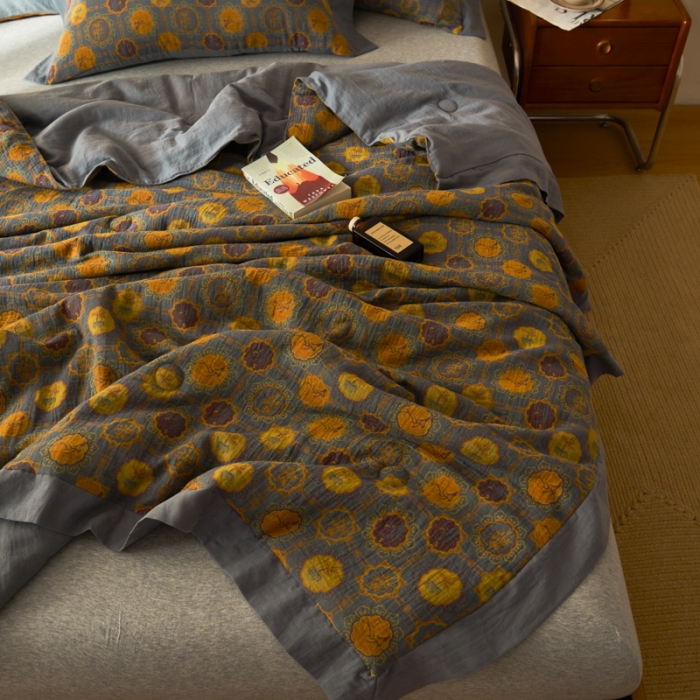 91家纺网 家纺一手货源 找家纺 吾秀 2023新款复古风A类全棉双层纱棉花夏被 梦秋