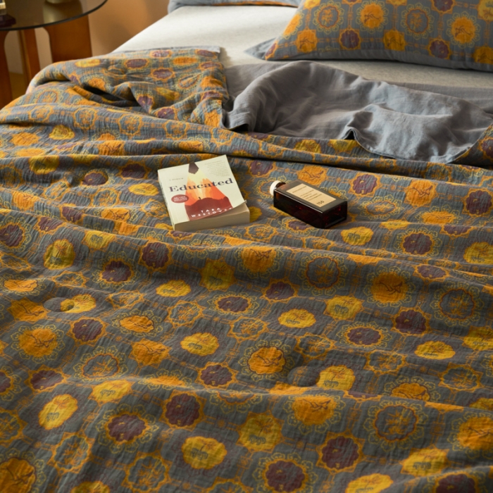 91家纺网 家纺一手货源 找家纺 吾秀 2023新款复古风A类全棉双层纱棉花夏被 梦秋