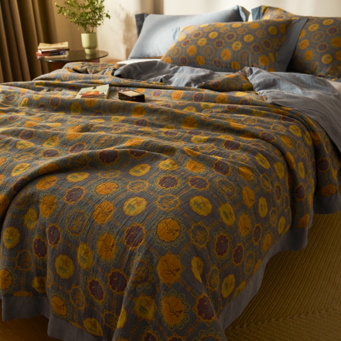 91家纺网 家纺一手货源 找家纺 吾秀 2023新款复古风A类全棉双层纱棉花夏被 梦秋