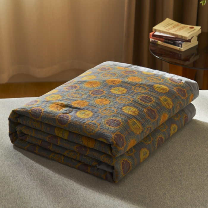 91家纺网 家纺一手货源 找家纺 吾秀 2023新款复古风A类全棉双层纱棉花夏被 梦秋