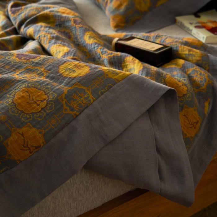 91家纺网 家纺一手货源 找家纺 吾秀 2023新款复古风A类全棉双层纱棉花夏被 梦秋