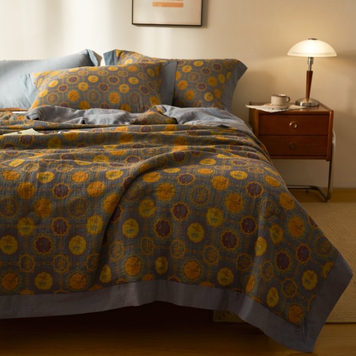 91家纺网 家纺一手货源 找家纺 吾秀 2023新款复古风A类全棉双层纱棉花夏被 梦秋