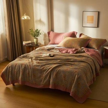 91家纺网 家纺一手货源 找家纺 吾秀 2023新款复古风A类全棉双层纱棉花夏被 暖光