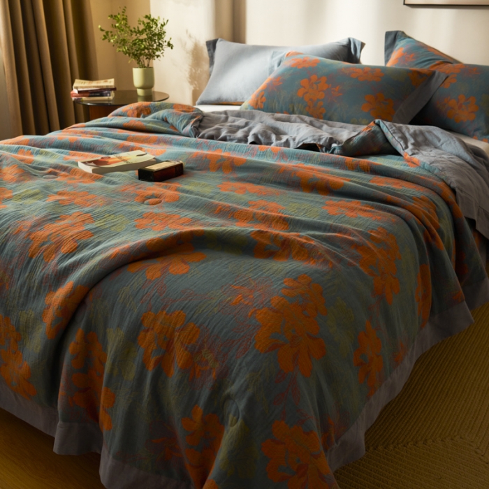 91家纺网 家纺一手货源 找家纺 吾秀 2023新款复古风A类全棉双层纱棉花夏被 拾光