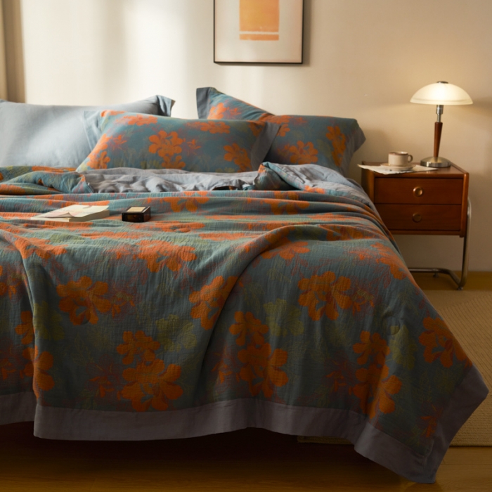 91家纺网 家纺一手货源 找家纺 吾秀 2023新款复古风A类全棉双层纱棉花夏被 拾光