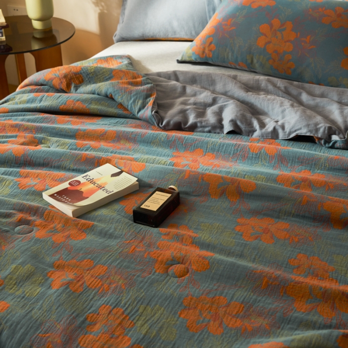 91家纺网 家纺一手货源 找家纺 吾秀 2023新款复古风A类全棉双层纱棉花夏被 拾光