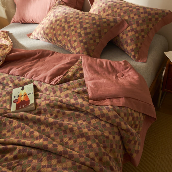 91家纺网 家纺一手货源 找家纺 吾秀 2023新款复古风A类全棉双层纱棉花夏被 幸运草