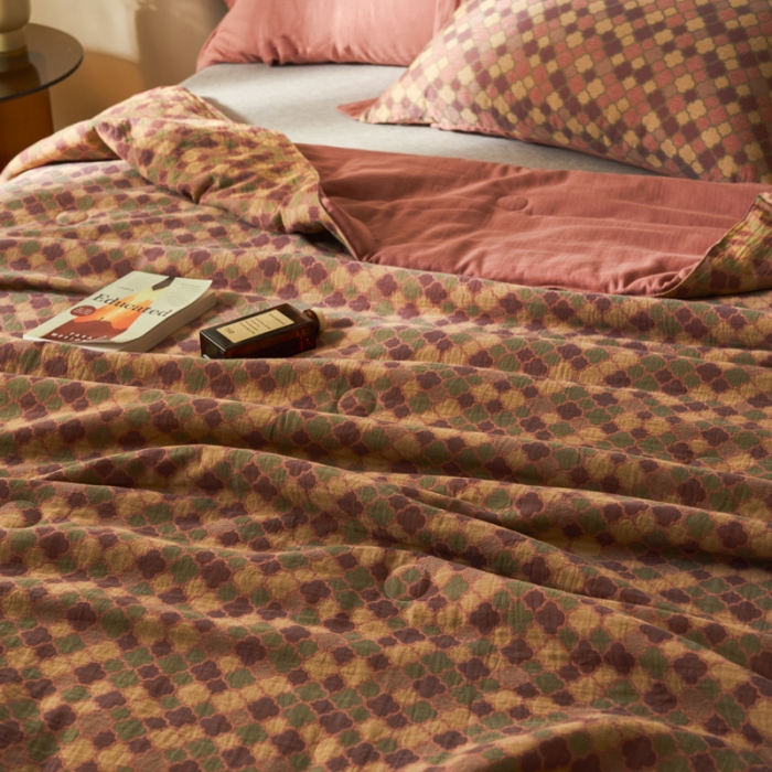 91家纺网 家纺一手货源 找家纺 吾秀 2023新款复古风A类全棉双层纱棉花夏被 幸运草