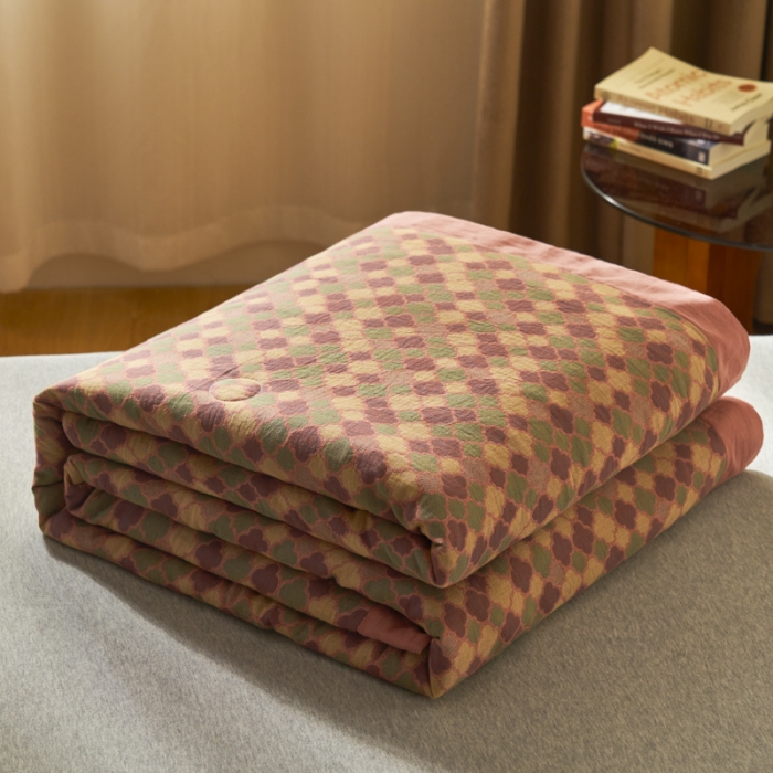 91家纺网 家纺一手货源 找家纺 吾秀 2023新款复古风A类全棉双层纱棉花夏被 幸运草