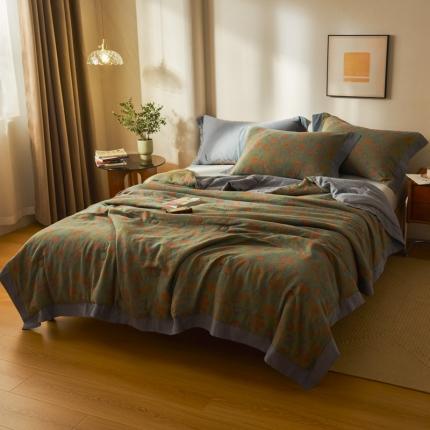 91家纺网 家纺一手货源 找家纺 吾秀 2023新款复古风A类全棉双层纱棉花夏被 芷卉