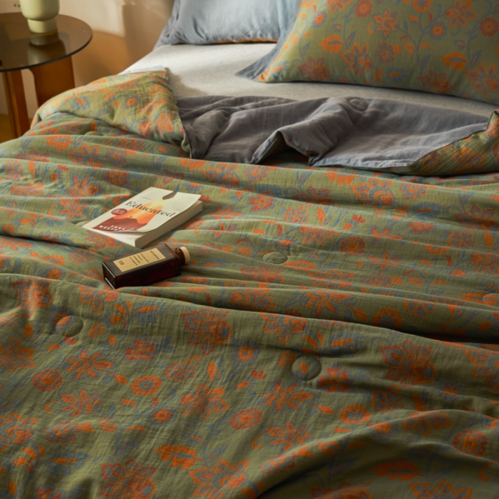 91家纺网 家纺一手货源 找家纺 吾秀 2023新款复古风A类全棉双层纱棉花夏被 芷卉