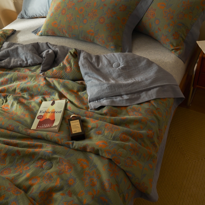 91家纺网 家纺一手货源 找家纺 吾秀 2023新款复古风A类全棉双层纱棉花夏被 芷卉