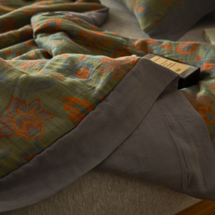 91家纺网 家纺一手货源 找家纺 吾秀 2023新款复古风A类全棉双层纱棉花夏被 芷卉