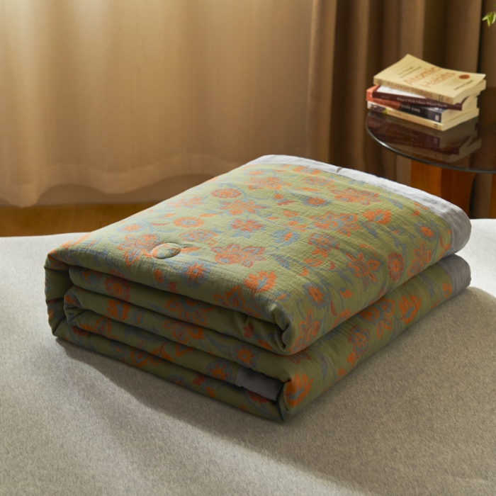 91家纺网 家纺一手货源 找家纺 吾秀 2023新款复古风A类全棉双层纱棉花夏被 芷卉