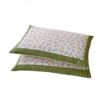 91家纺网 家纺一手货源 找家纺 春皖家纺 2023新款花卉款老粗布单品枕套系列 抹茶