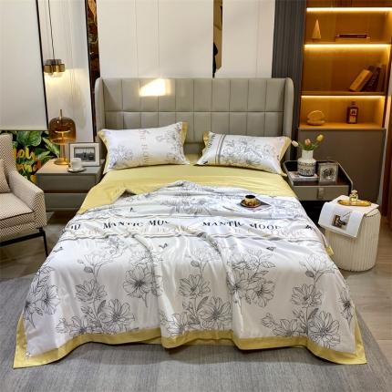 91家纺网 家纺一手货源 找家纺 兄弟坊 2023新款水洗真丝印花夏被四件套芯香花语