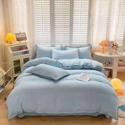 91家纺网 家纺一手货源 找家纺 （总）席佬大2025新款马卡龙色华夫格提花贝壳边四件套