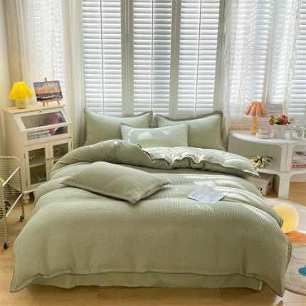 91家纺网 家纺一手货源 找家纺 （总）席佬大2025新款马卡龙色华夫格提花贝壳边四件套