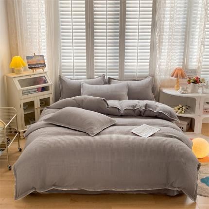 91家纺网 家纺一手货源 找家纺 （总）席佬大2025新款马卡龙色华夫格提花贝壳边四件套