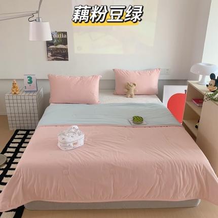 91家纺网 家纺一手货源 找家纺 星期八 2023马卡龙针织棉大豆夏被 藕粉豆绿