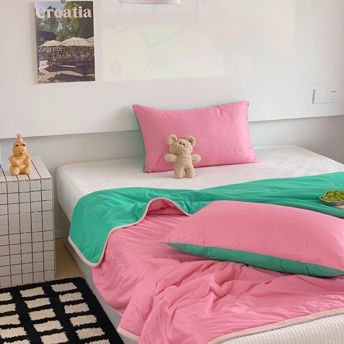 91家纺网 家纺一手货源 找家纺 星期八 2023马卡龙针织棉大豆夏被 豆沙绿