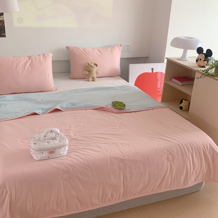 91家纺网 家纺一手货源 找家纺 星期八 2023马卡龙针织棉大豆夏被 藕粉豆绿