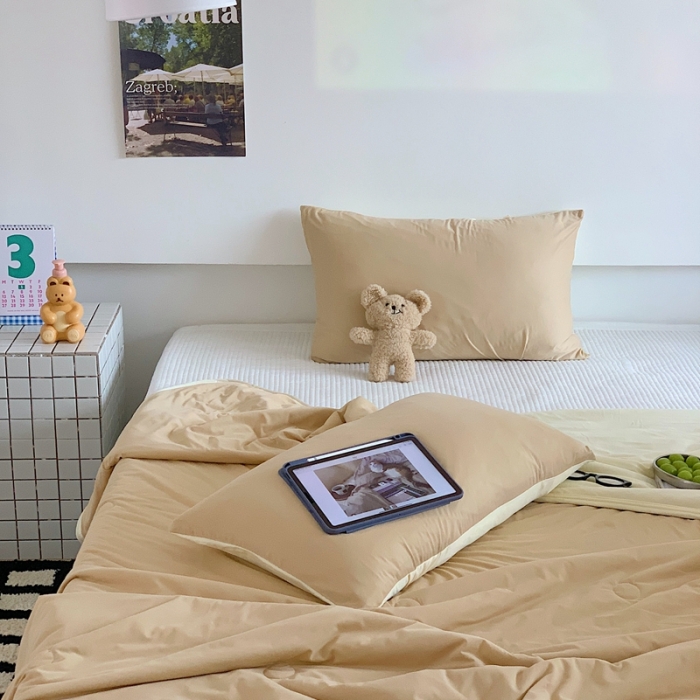 91家纺网 家纺一手货源 找家纺 星期八 2023马卡龙针织棉大豆夏被 深黄浅黄