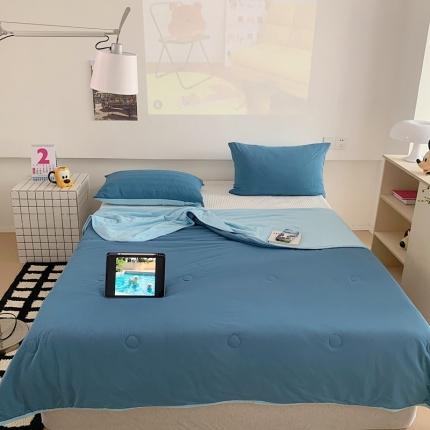 星期八 2023马卡龙针织棉大豆夏被 深蓝浅蓝