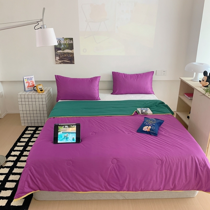 91家纺网 家纺一手货源 找家纺 星期八 2023马卡龙针织棉大豆夏被 深紫绿