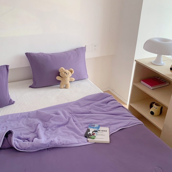 91家纺网 家纺一手货源 找家纺 星期八 2023马卡龙针织棉大豆夏被 深紫浅紫