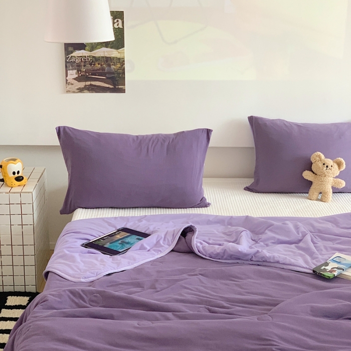 91家纺网 家纺一手货源 找家纺 星期八 2023马卡龙针织棉大豆夏被 深紫浅紫