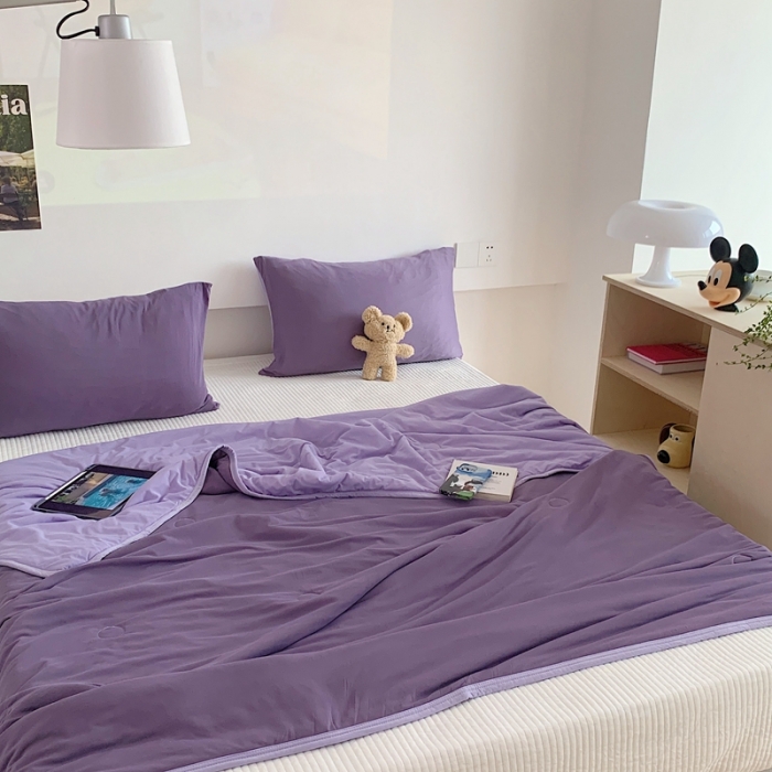 91家纺网 家纺一手货源 找家纺 星期八 2023马卡龙针织棉大豆夏被 深紫浅紫